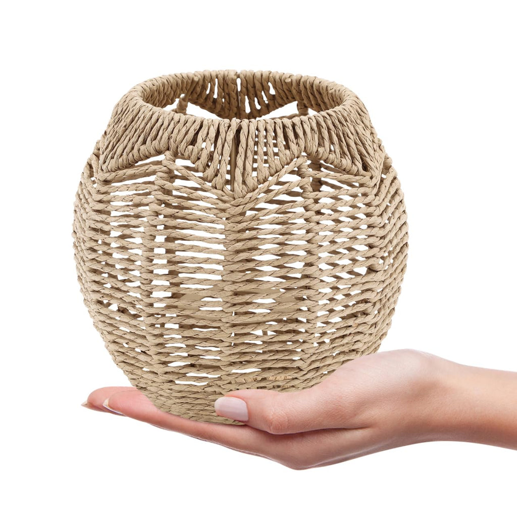 Cabilock Woven Lamp Shade with Metal Frame, Boho Round Small Lampshade Replacement, Woven Light Shade for Pendant Chandelier Wall Sconces Ceiling Fan Light Covers, 5.5x5.9 Inch, Khaki