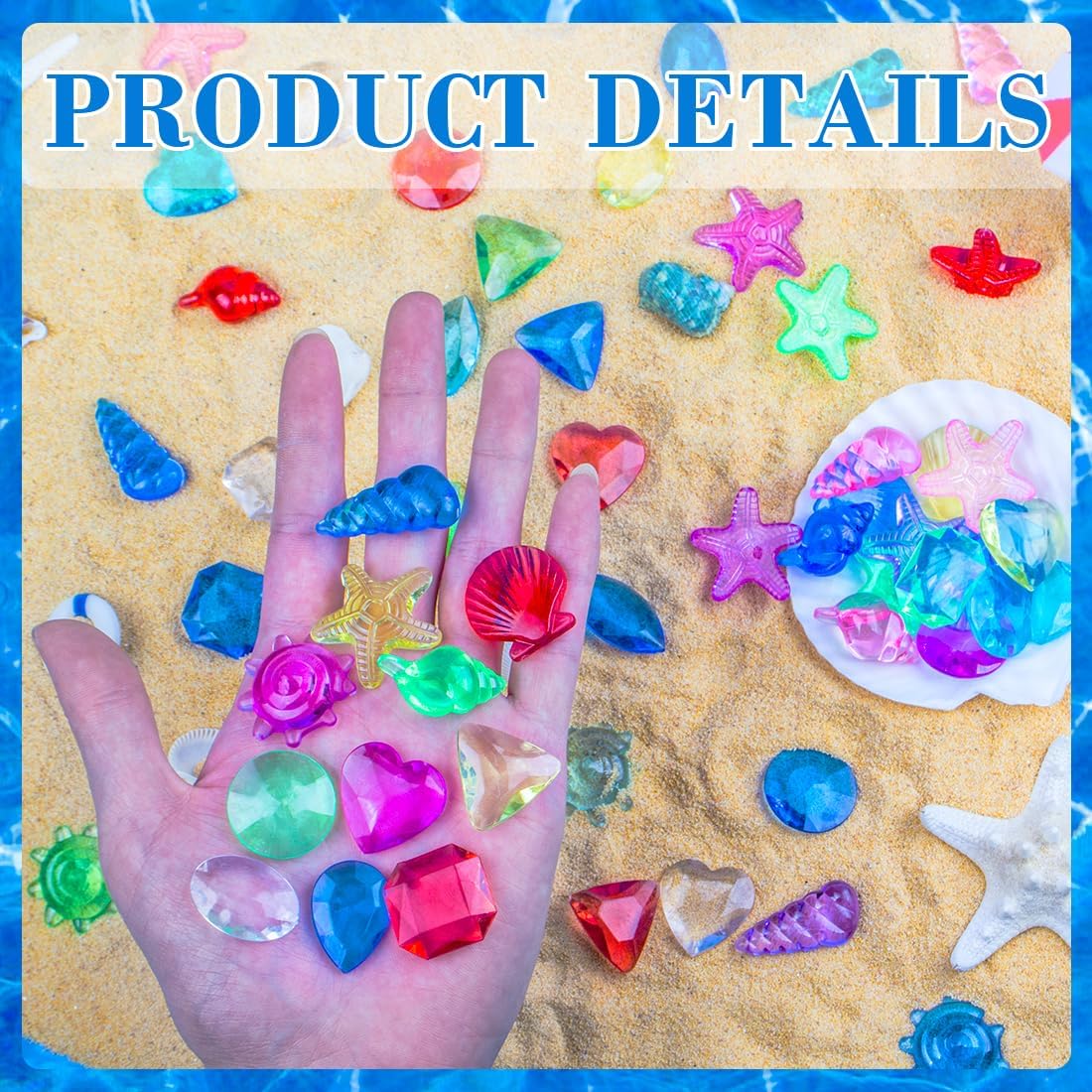 Skiennix Sensory Bin Filler - 180 Pcs Plastic Gemstones & Fake Seashells for Kids | Ocean-Themed Play