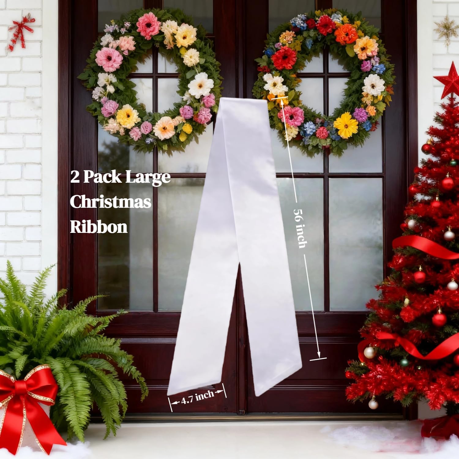 Skiennix 4 Pack White Wreath Sash - DIY Embroidery Satin Blank Accessories for Easter & Weddings
