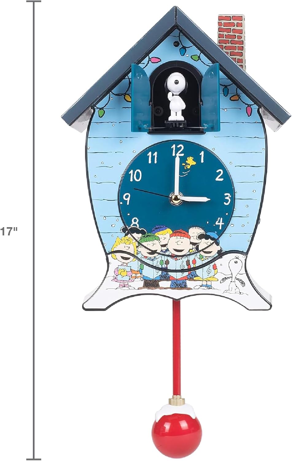 Mark Feldstein Peanuts Gang Holiday Cuckoo Clock - Icy Blue, 17-Inch Decorative Timepiece