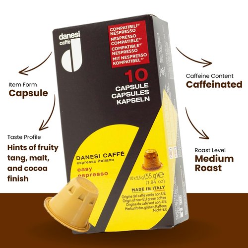Danesi Caffe Italian Coffee Capsules - Medium Roast Espresso Coffee Pods for Home & Office Use - Premium Italian Oro Blend, 100-Count Pack