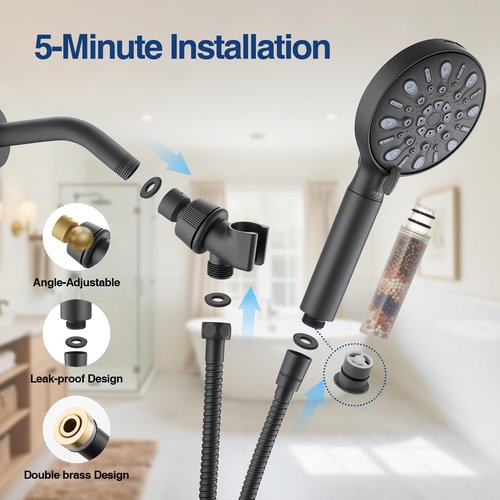 ANNWA Filtered Shower Head with Handheld, 8 Spray Mode High Pressure Showerhead with Filters, Detachable shower head, Water Softener Filters for Hard Water, Remove Chlorine(N8HS702MB-NA)