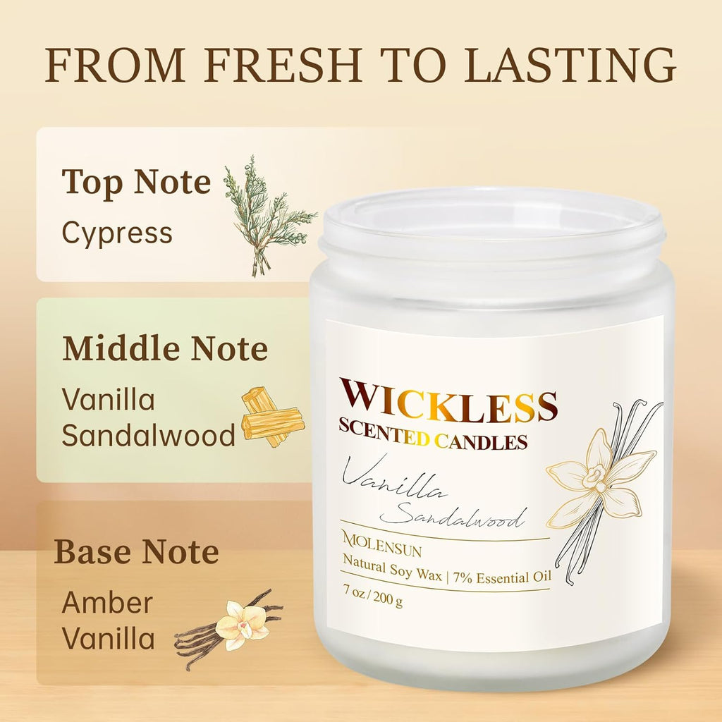 Skiennix Wickless Vanilla Sandalwood Candle - Flameless Non-Toxic Soy Scented with 10ml Essential Oil | Perfect for Home & Gifts