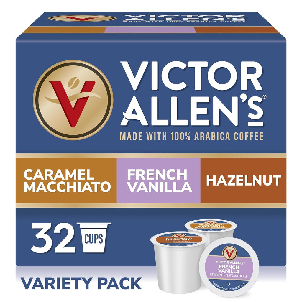 Victor Allen's Coffee Variety Pack - Single Serve Pods | French Vanilla, Caramel Macchiato & Hazelnut, 32 Count