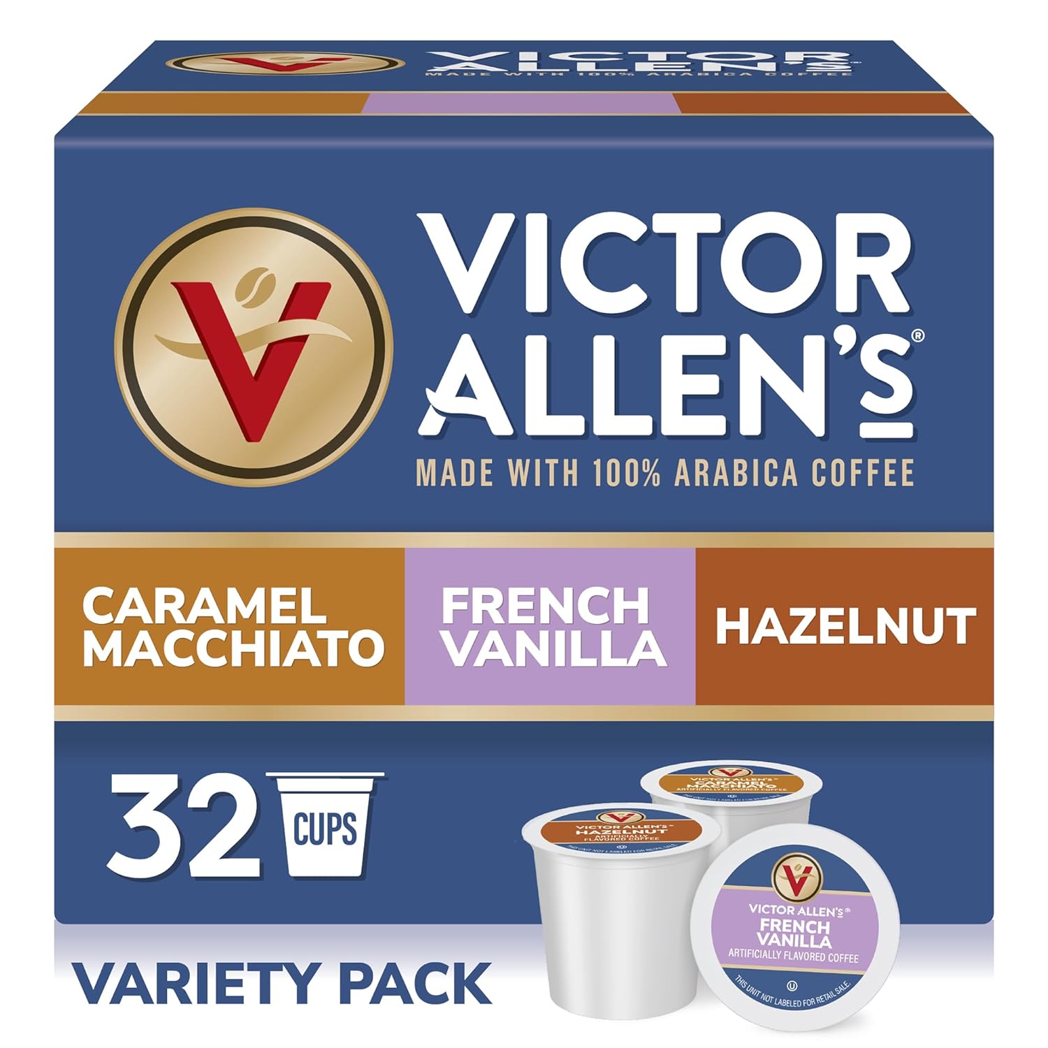 Victor Allen's Coffee Variety Pack - Single Serve Pods | French Vanilla, Caramel Macchiato & Hazelnut, 32 Count