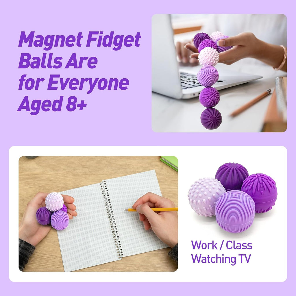 Skiennix Fidget Toys - Magnetic Stress Balls for Adults & Teens | 8 Silicone Stress Relief Toys with 4 Textures & Organizer Box (Lavender)