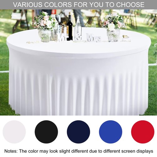 JALANCY 4 Pack 5FT Spandex Table Skirts 60 Inch Round Spandex Fitted Table Cover Washable Table Cloth for Wedding Trade Baby Shower Banquet Dining Table (White, 5FT)