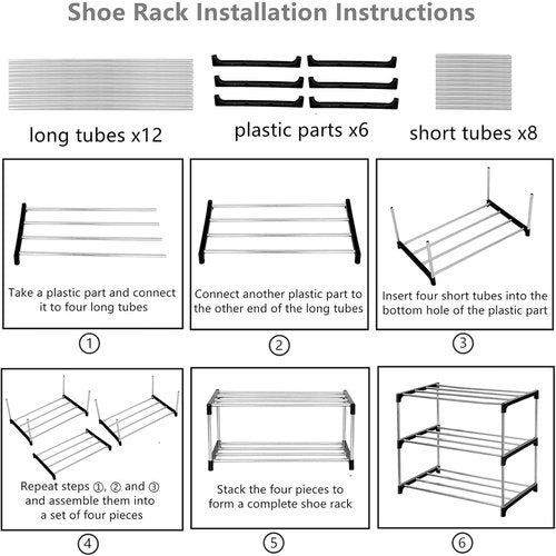 Jucaifu Stackable Shoe Rack - Space Saving 3-Tier Organizer for Entryway, Hallway & Closet | Black