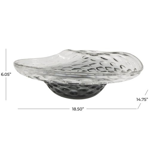 Deco 79 Glass Handmade Decorative Decorative Bowl Abstract Wavy Ombre Decorative Container with Bubble Texturing, Decorative Keepsake Box 19" x 15" x 6", Black