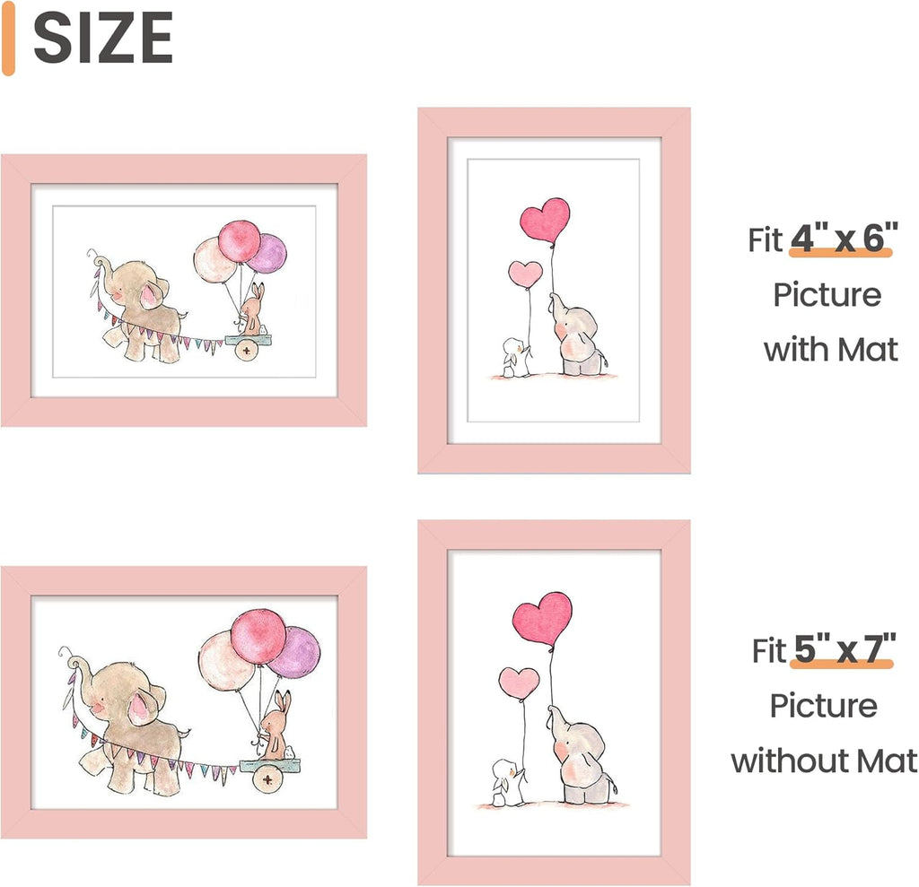 Upsimples 5x7 Picture Frame - Display 4x6 Photos with Mat or 5x7 Without | Pink, 1 Pack
