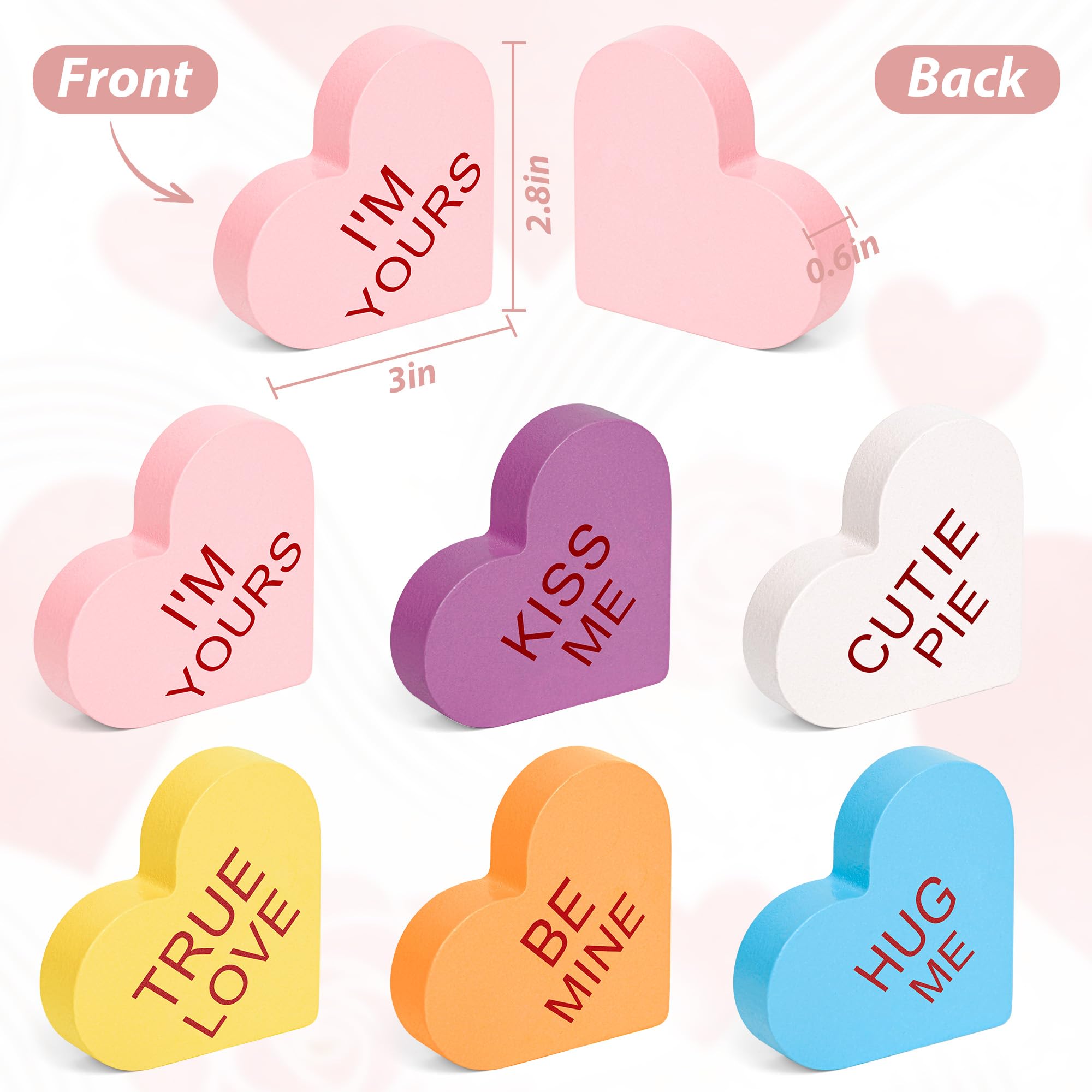 6 Pack Wooden Conversation Hearts Decor - Valentine Mantel Decor,Heart Signs for Home Shelf, Tiered Tray, Fireplace & Office Decorations