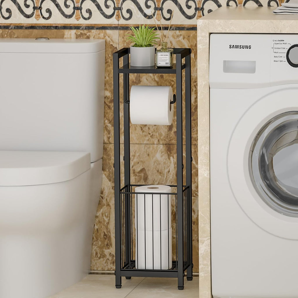 Skiennix Narrow Side Toilet Paper Holder - Freestanding Storage Rack for Small Spaces | Bathroom Tissue Organizer