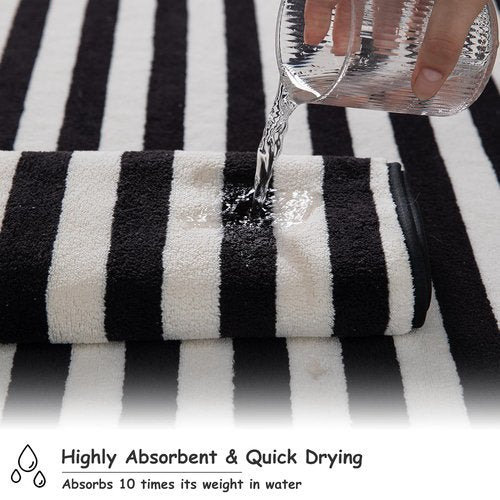18 Pcs Black White Cabana Stripe Family Towels Set-6 Bath Sheets,6 Hand Towels,6 Washcloths Soft Jumbo Bathroom Towels Absorbent Shower Towel Quick Dry Beach Chair Towel Spa Gym Hotel Towel Set