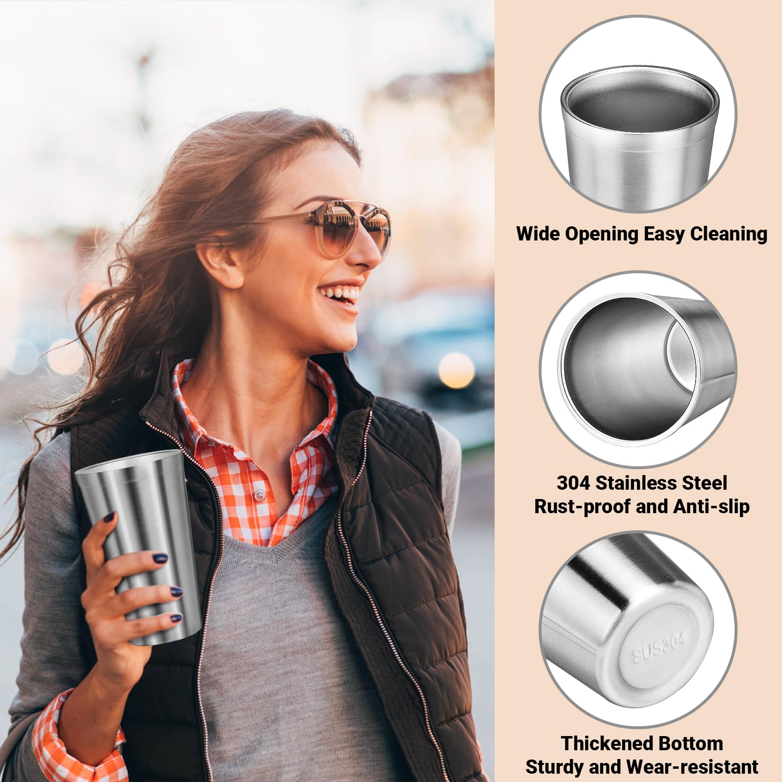 Offiper Stainless Steel Cups, 16 oz Insulated Tumbler, 12 Pack Double Wall Unbreakable Stackable Water Tumblers Insulated Metal Cup Premium Drinking Glasses for Travel Camping Home Outdoor