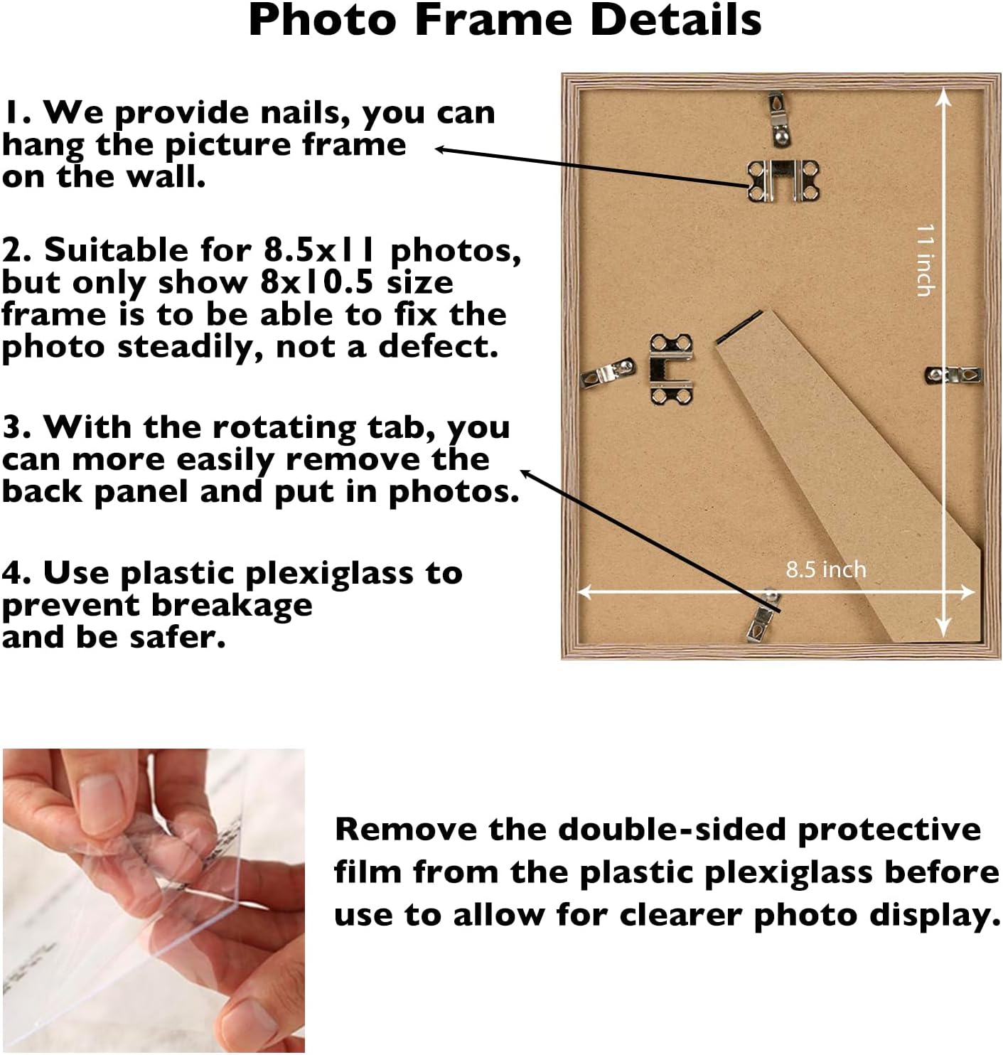 Rustic Brown Picture Frame by [Brand Name] - 8.5x11 Wall Mounting | Durable Shatter-Resistant Plexiglass