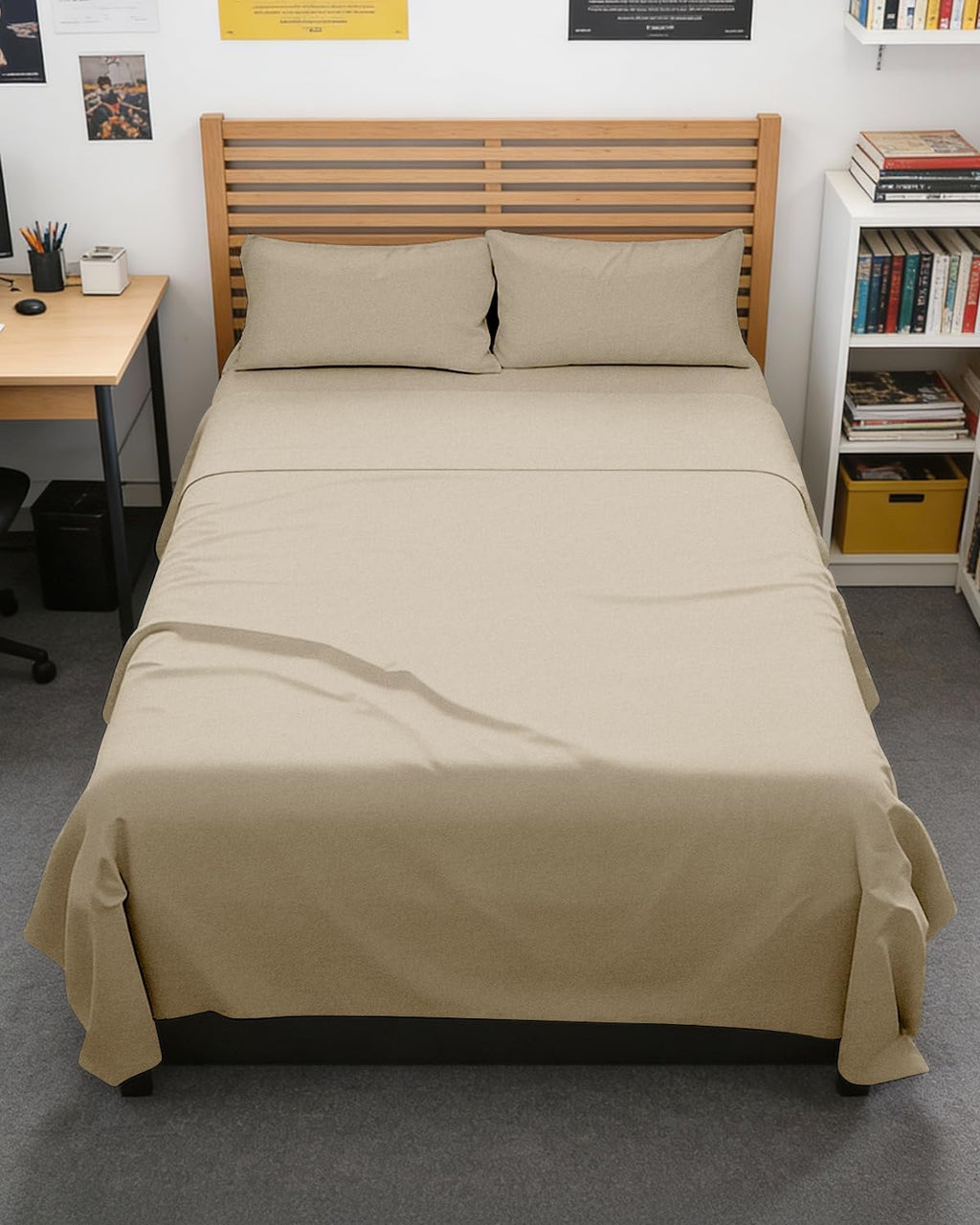 Skiennix Full XL Bed Sheet Set - Soft, Breathable & Cooling 4-Piece Luxury Bedding - Deep Pockets, Fade & Wrinkle Free in Heathered Beige