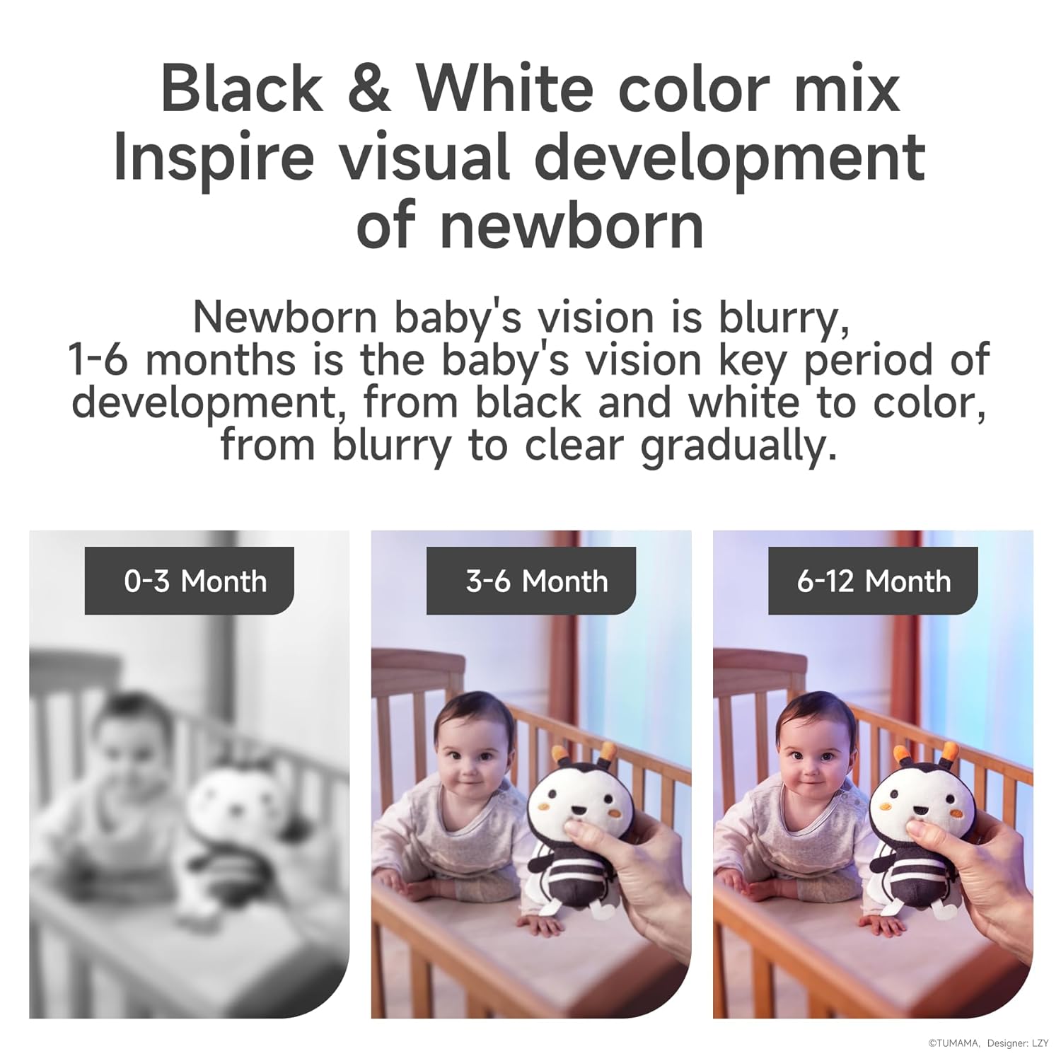 TUMAMA Plush Baby Toys - Black and White Hanging Rattles for Newborns | 4-Pack for 3-12 Months
