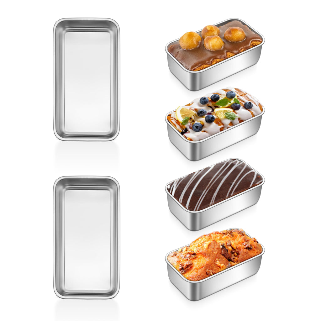 P&P CHEF Mini Loaf Pans Set, 6 PCS Small Bread Loaf Pan for Baking, 6.3 x 3.5 Inch Stainless Steel Baking Pans for Homemade Bread, Meatloaf, Cake and Brownies, Healthy & Non Toxic, Dishwasher Safe