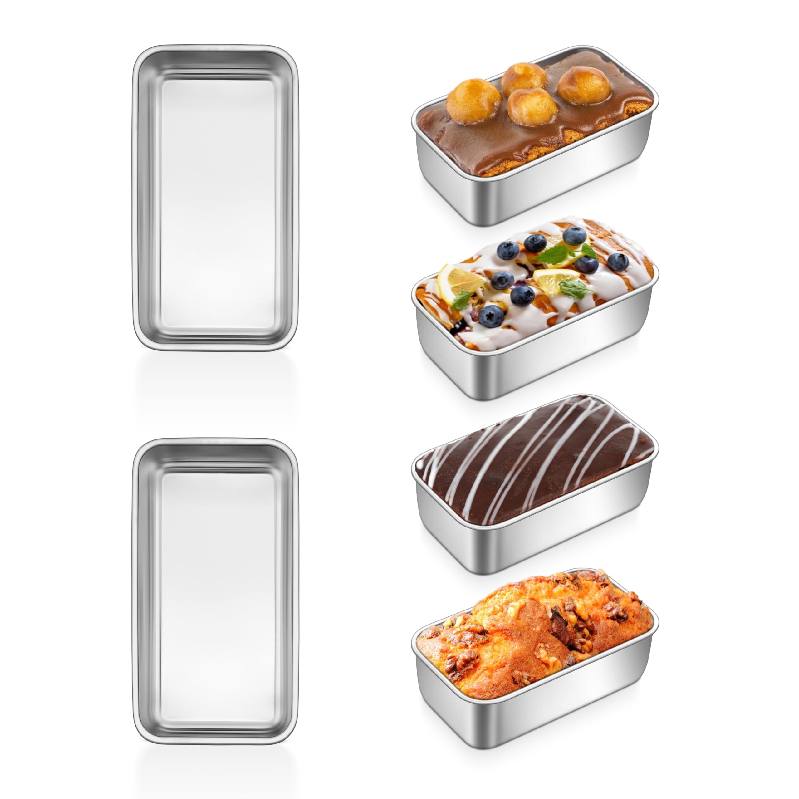 P&P CHEF Mini Loaf Pans Set, 6 PCS Small Bread Loaf Pan for Baking, 6.3 x 3.5 Inch Stainless Steel Baking Pans for Homemade Bread, Meatloaf, Cake and Brownies, Healthy & Non Toxic, Dishwasher Safe