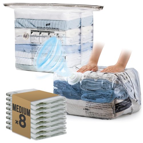 TAILI 8 Pack Cube Vacuum Storage Bags, Medium Size (25x19x11 inch), Vacuum Seal Bags for Clothing, Travel Compression Packing for Clothes, Blankets, Baby Clothes, Travel Accessories