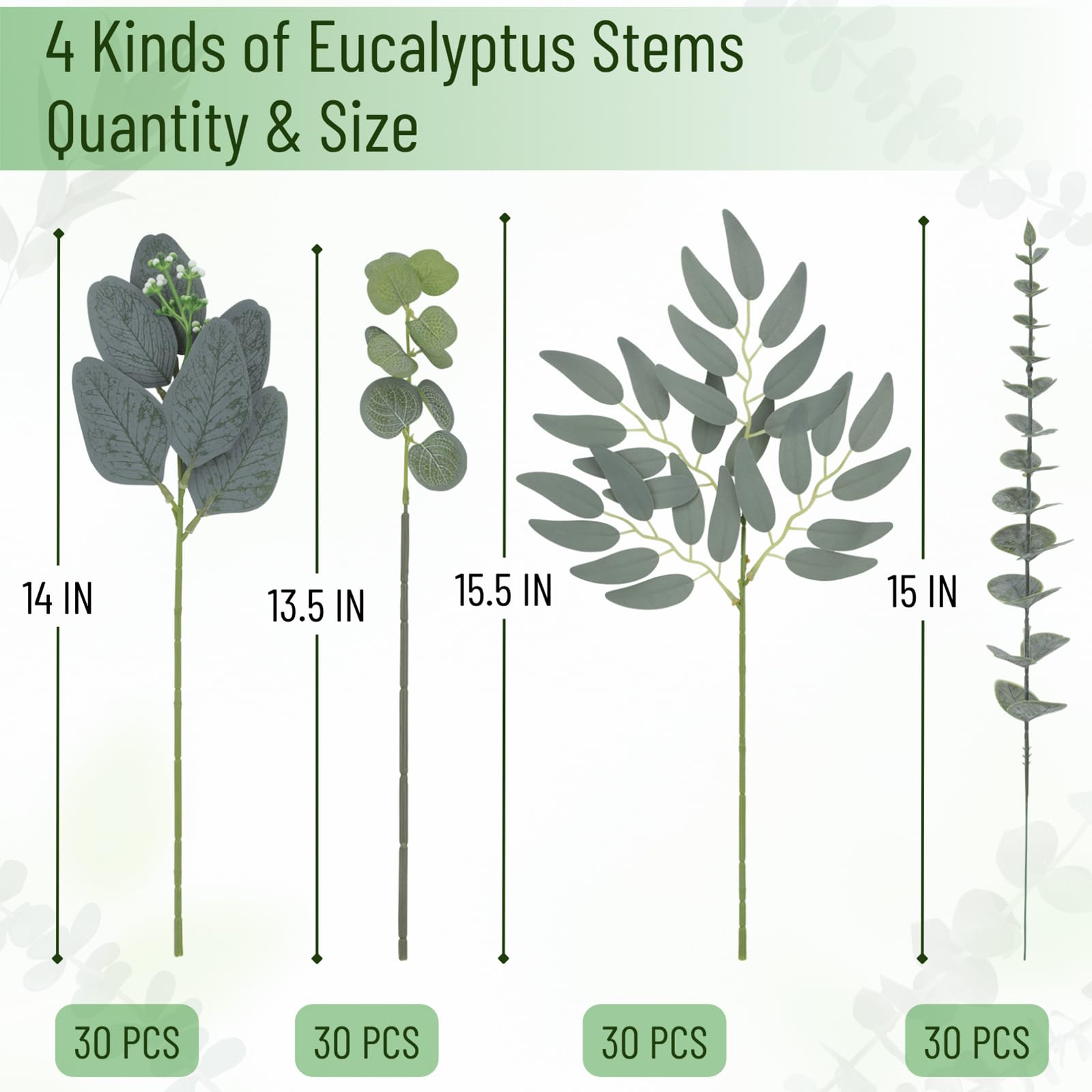 120 Pcs Artificial Eucalyptus Stems, 4 Kinds Mixed Faux Greenery Stems Fake Silver Dollar Eucalyptus Leaves Bundle for DIY Bouquets Centerpiece Spring Floral Arrangement Wreath Home Wedding Decor