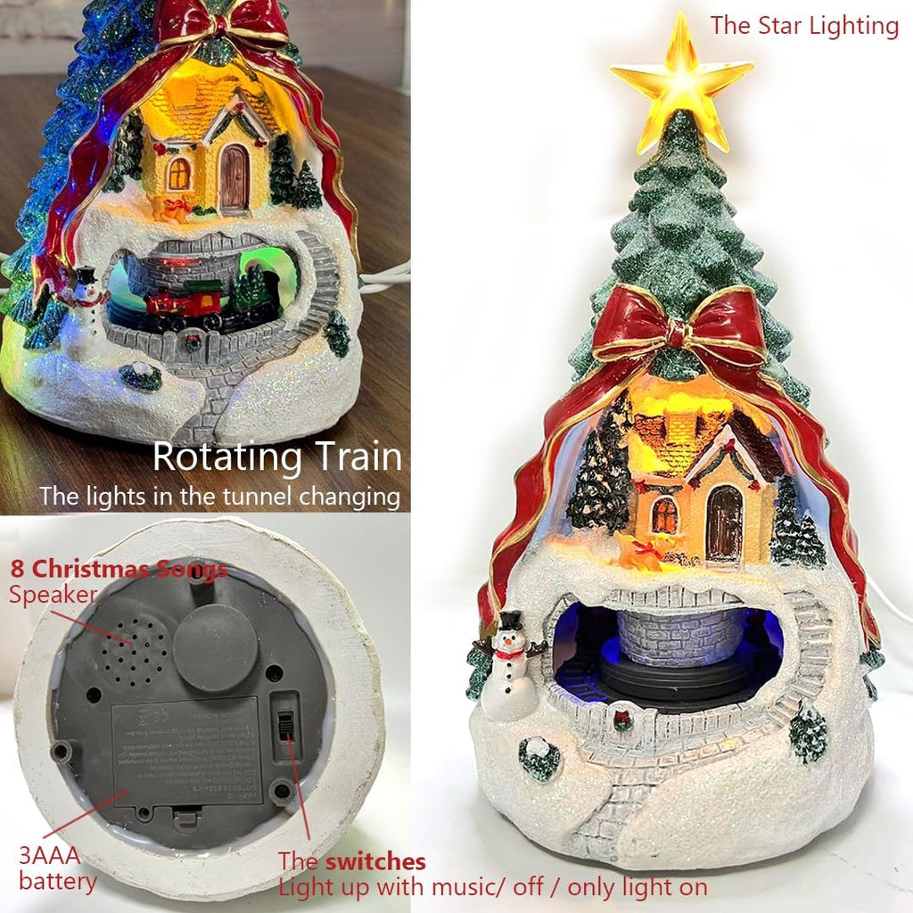 Regine Switzerland Musical Christmas Tree Village Scene - Rotating Train & LED Lights | Animated Holiday Figurine