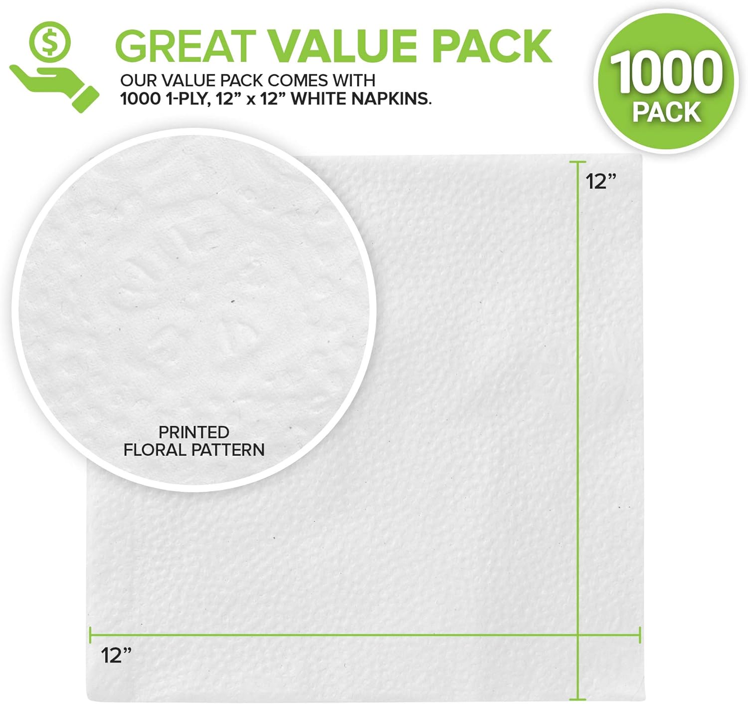 Stock Your Home 12-Inch Disposable Napkins - USA-Made 1-Ply White Dinner Napkins | 1000 Count for Parties & Daily Use