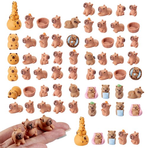 Faunamancy 54 Pcs Mini Capybara Resin Figurines,Miniature Animal Figures,Capybara Cake Topper and Party Decorations,Garden Landscape Accessories,Capybara Gifts (Mini Capybara 54Pcs)