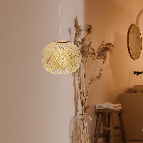 GANAZONO Woven Bamboo Lamp Shade 7.67X7.67X6.10In Rustic Pendant Light Cover Hanging Ceiling Light Lampshade for Home Decor Eye Protection Easy Installation