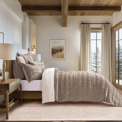Evergrace King Size Quilt Set - Luxury Ultra Soft Ruched Bedding with 2 Shams | Lightweight Vintage Textured Coverlet in Khaki Tan
