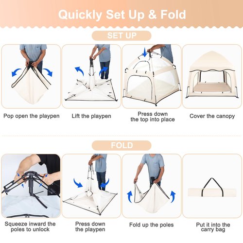 Bend River Portable Baby Playpen with Canopy, Infant Play Yard, Beach Tent, Mosquito Net for Indoor and Outdoor (Beige)