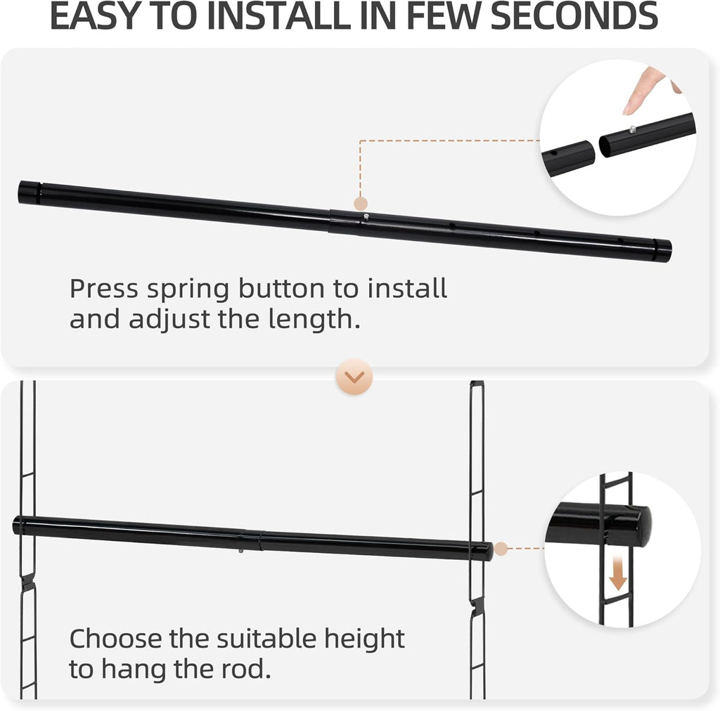 Storage Maniac Adjustable Closet Hanging Rod - Space-Saving Organizer for Clothes | Black, 1 Pack