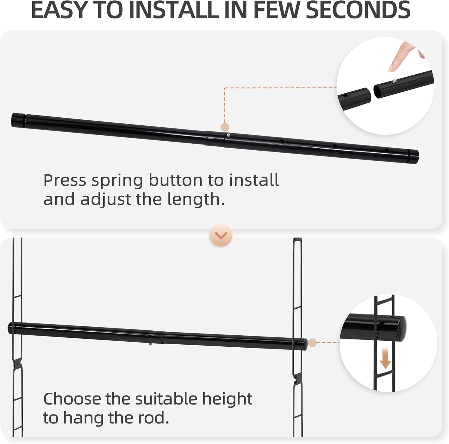 Storage Maniac Adjustable Closet Hanging Rod - Space-Saving Organizer for Clothes | Black, 1 Pack