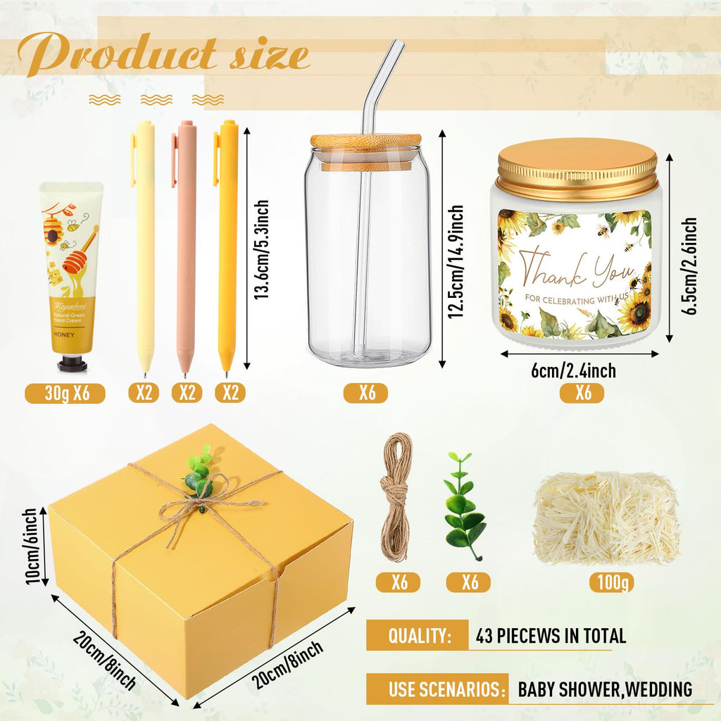 Reallnaive 6 Sets Baby Shower Prizes for Game Winners, Baby Shower Favors Including Glass Cup Scented Candles Hand Cream Pens Gift Box with Raffia for Gender Reveal Wedding Bridal Party Prizes(Yellow)