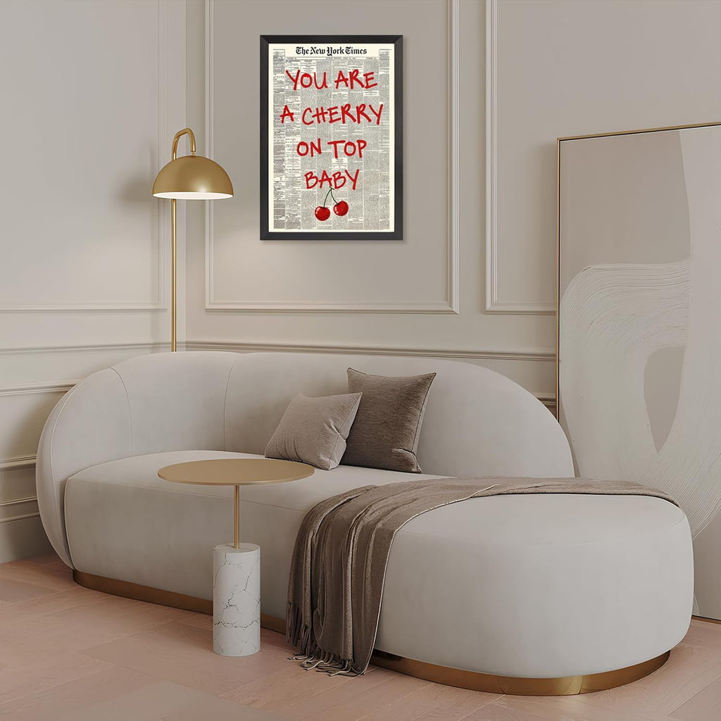 Trendy Canvas Wall Art - 'You Are A Cherry On Top' Inspirational Quote | Black & White 8x10in Framed Decor