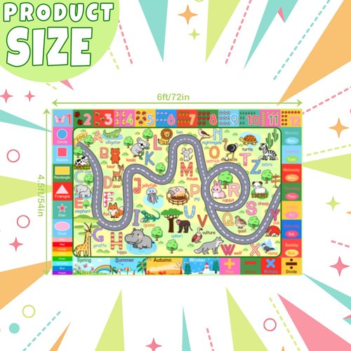 HBUFBUQ Kids Rugs for Playroom 4.5x6 Feet Educational Area Rug with Alphabet Animals Numbers Non Slip Baby Play Mat for Nursery Bedroom Classroom Floor Decor