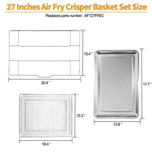Atgestore Air Fryer Tray Replacement for Frigidaire Ready Cook 27’’ Oven Parts AFT27FRIG 20.3 x 15.3 Inches Air Fryer Rack FCWS2727AS 304 Stainless Steel Frigidaire Wall Oven Air Fryer Basket 1 Set