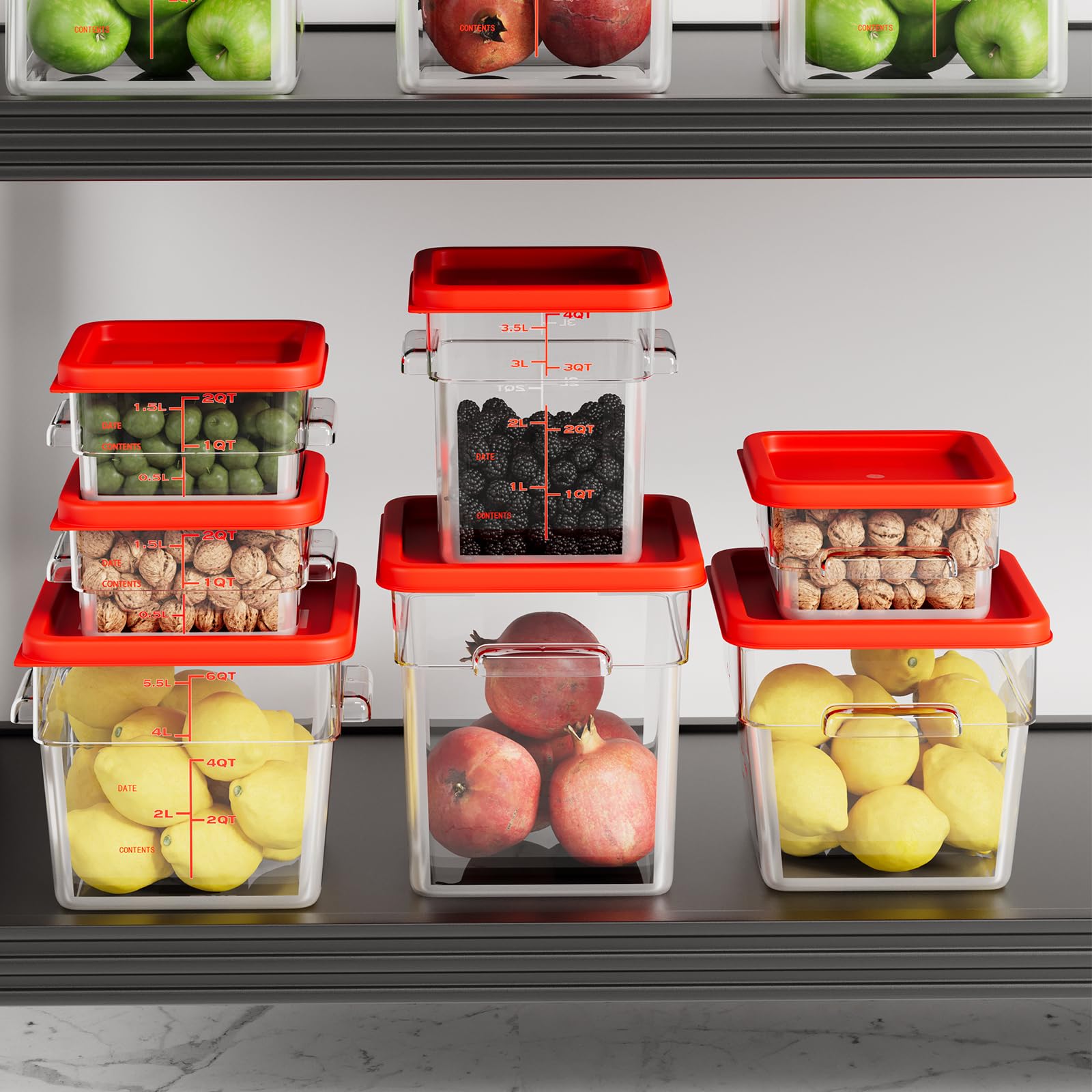 ENCYS 8 Quart Set of 4 Food Storage Containers Commercial Clear Square Food Storage Containers with Lids and Handles(BPA FREE)