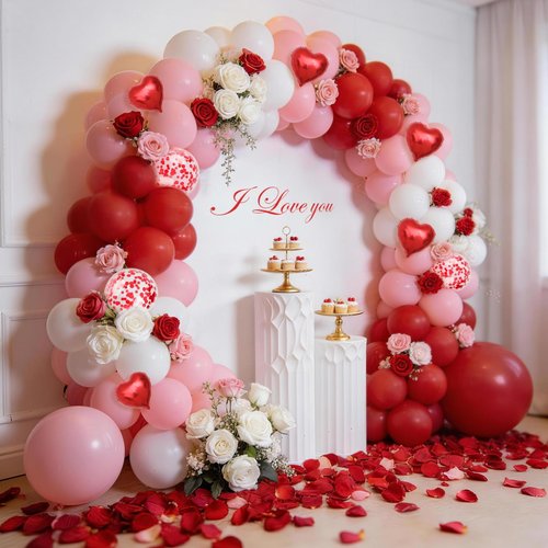 ESAG Valentines Day Balloon Arch Kit, Pink Red White Balloon Garland with 32" LOVE/ 22"Explosion Star/ 5" Heart Foil Balloon for Galentines Mothers Day Wedding Engagement Anniversary Party Decorations