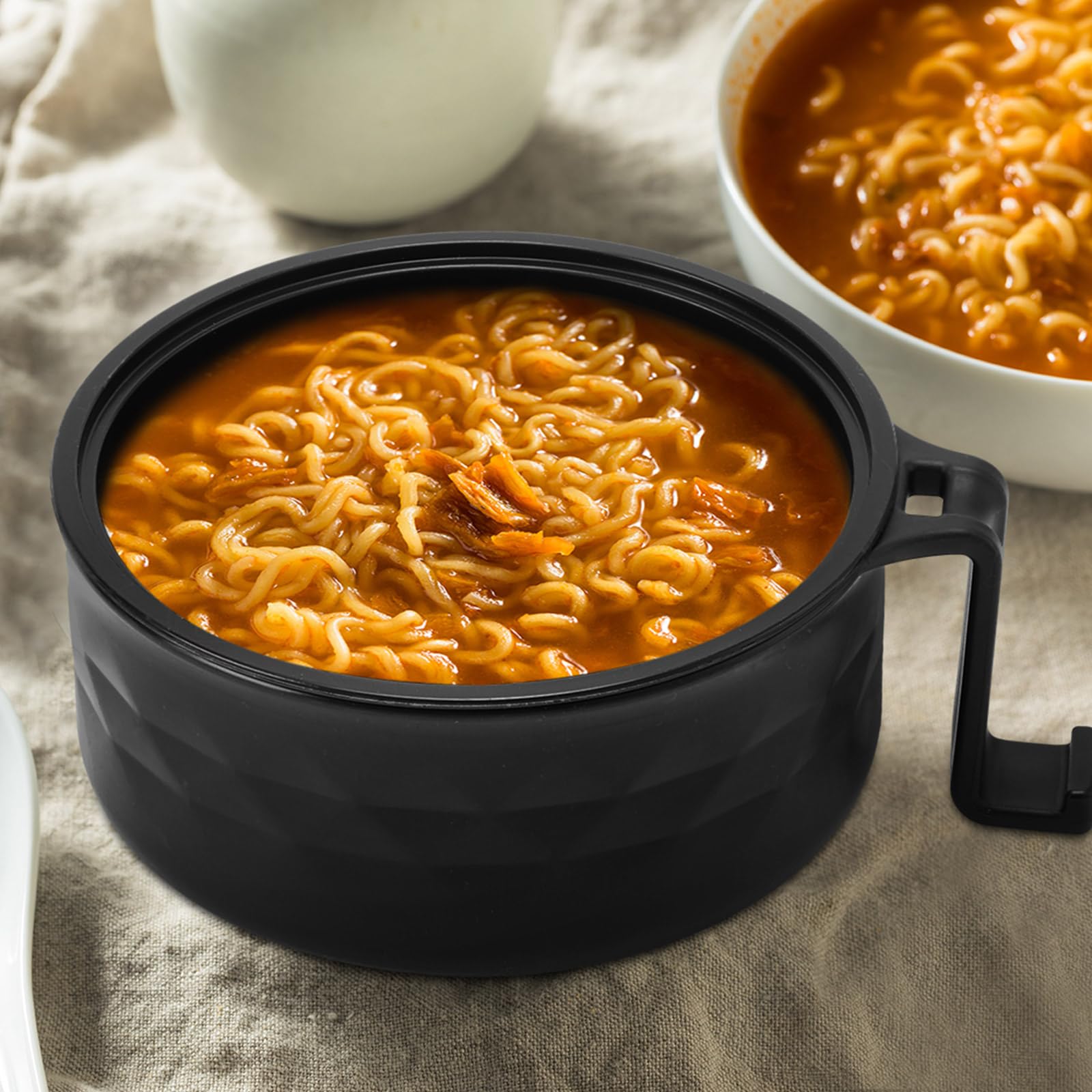 Romooa 2 Sets Microwave Ramen Bowl 40 oz Wheat Fiber Portable Instant Noodle Cooker Bowl with Handles Strainer Spoon Chopstick Fork College Dorm Room Apartment Essentials(Black,Dark Blue)