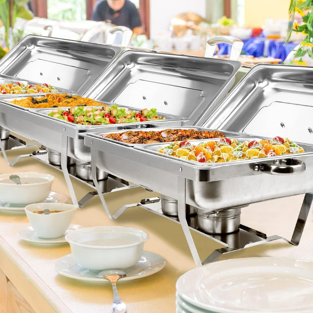 Snowtaros 2 Pack 8QT Chafing Dish Buffet Set, Stainless Steel Food Warmer Set, Rectangular Buffet Server with Tongs & Spoons for Parties, Catering, Banquets, Events (Half Size)