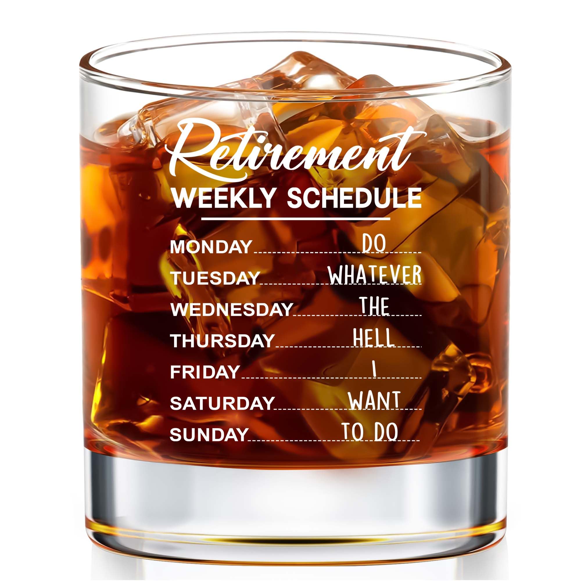 WHIDOBE Retirement Gift - Gift For Retirement Men - Weekly Schedule Whiskey Glass For Men - Retired Whiskey Glass for Dad, Grandpa - Farewell Leaving Gift For Boss, Coworker