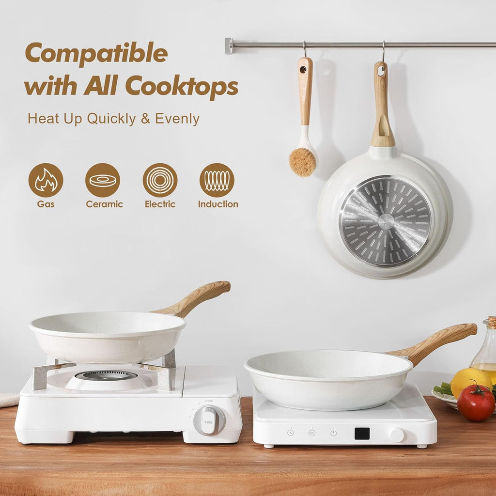 SENSARTE Nonstick Frying Pan Set - White Ceramic Coating Chef's Cookware | PTFE & PFAS Free (9.5, 11, 12.5 Inch)