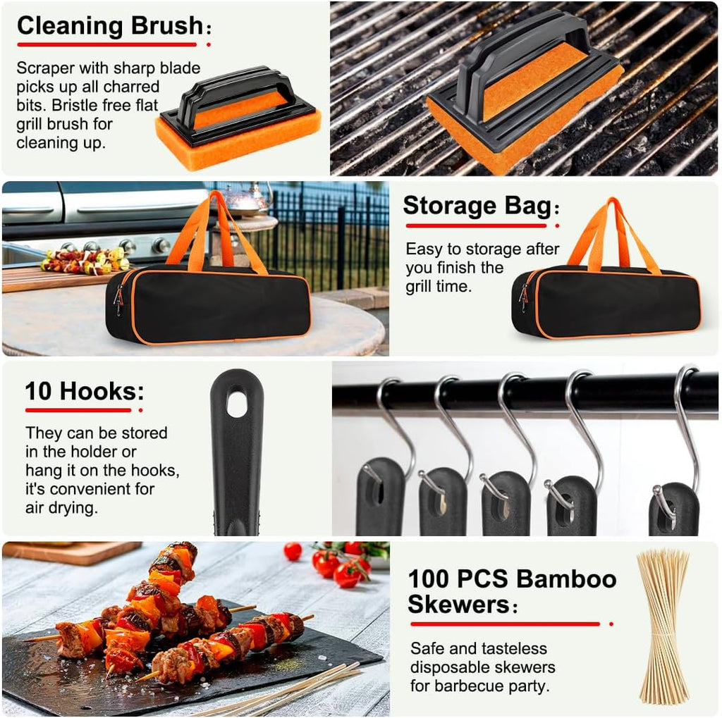 Blackstone Griddle Accessories Kit - 142 PCS Flat Top Grill Set with Spatulas, Basting Cover & Scraper