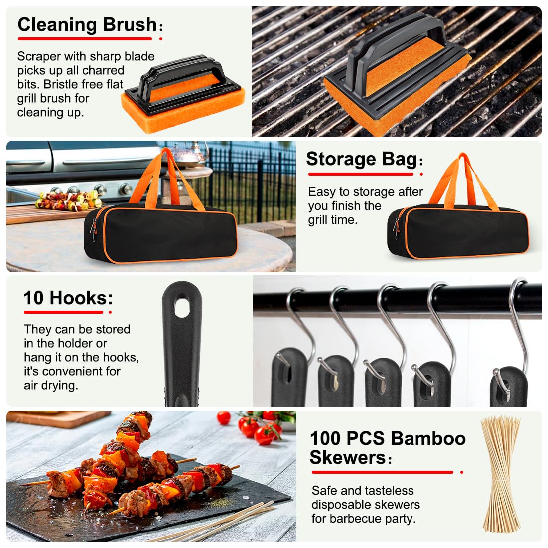 Griddle Accessories Kit, 142 PCS Flat Top Grill Accessories Set for Blackstone, Grill Spatula Set with Enlarged Spatulas, Basting Cover, Scraper for Outdoor Barbecue