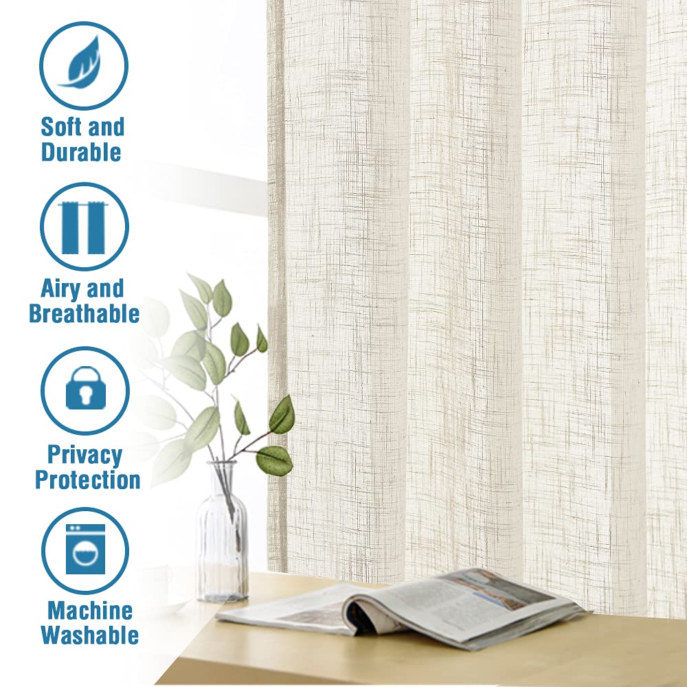 H.VERSAILTEX Linen Curtains 84 Inches Long for Living Room and Bedroom - Natural Linen Blended, Light Filtering, Rod Pocket, Burlap Textured, 2 Panel Sets, Angora