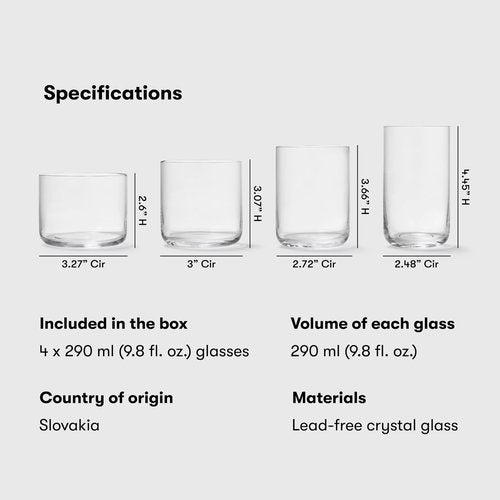 aarke Nesting Glasses, 4 x 290 ml (9.8 fl oz), Crystal Glass, Dishwasher Safe