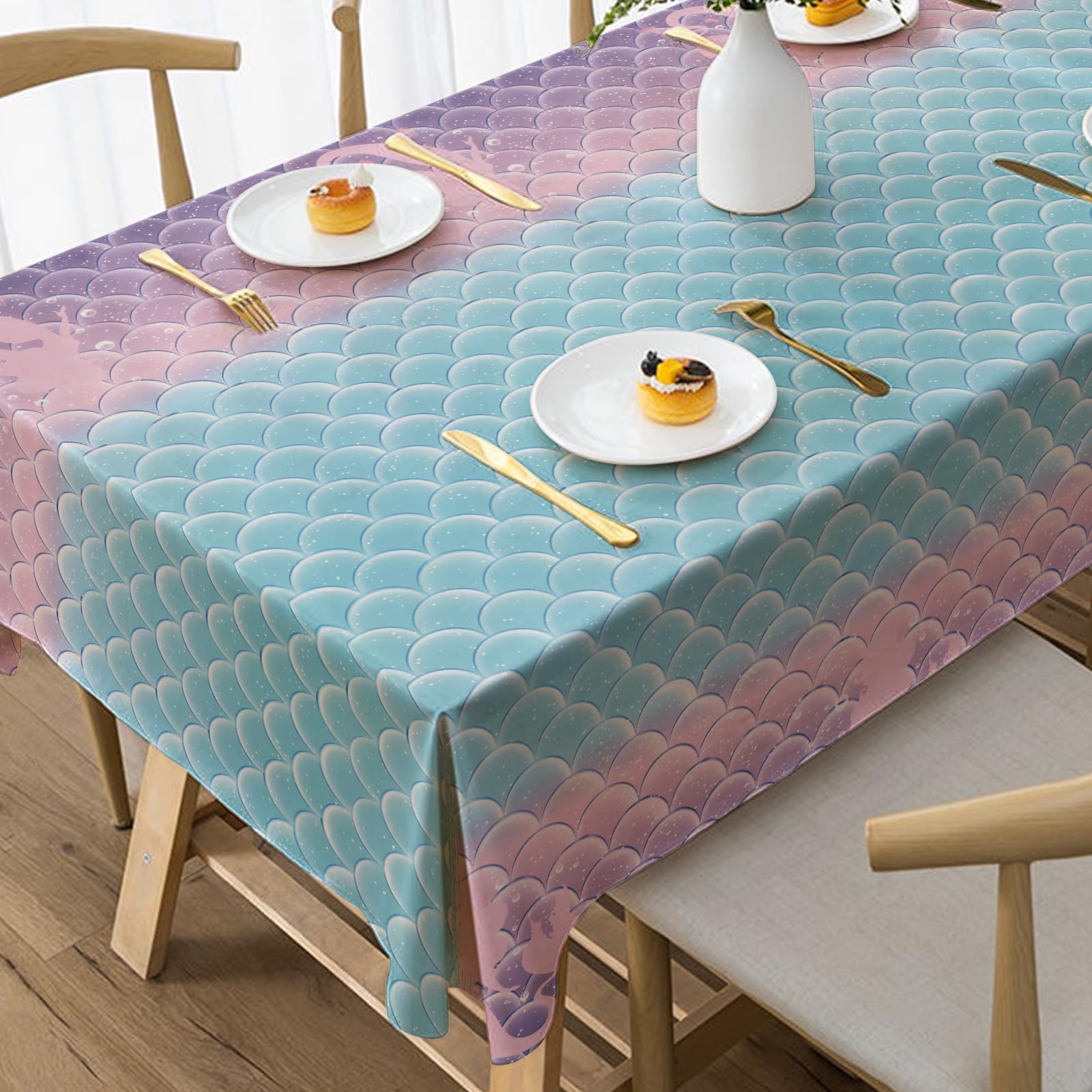 Lknnxs 3 Pack Mermaid Birthday Tablecloth, 54" x 108" Plastic Under The Sea Theme Disposable Table Covers for Girls, Party Decorations for Pool, Ocean Inspired Theme Party Supplies