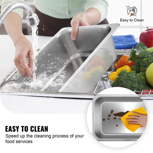 VEVOR 6 Pack Hotel Pans, Full Size 6-Inch, Stainless Steel Steam Table Pans，Anti-Jam Catering Trays for Steam Tables, for Home, Party, Restaurant, Hotel, Buffet