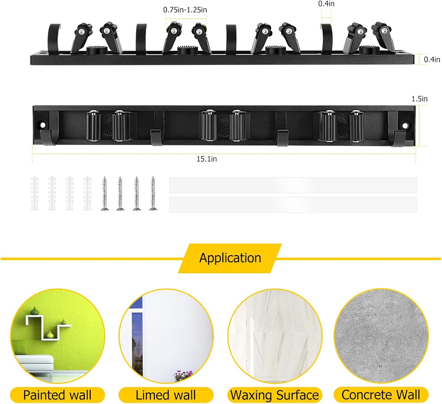 SLIIMU 30'' Movable Broom and Mop Holder - Wall Mount Organizer with 7 Racks & 8 Hooks for Home Storage